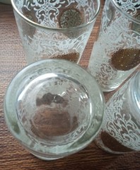 Vintage Libbey MCM White Lace Crown Gold Medallion Highball Glasses Set of 4 EUC