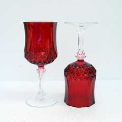 Pair Of Vtg Longchamp D’arques Cristal Ruby Red 25th Anniversary 10¼ Oz. Goblets