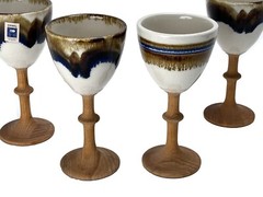 4 Fred Evangel Pottery Wine Goblets Glasses Handcrafted Vintage New Mexico