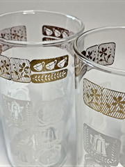 Vintage Glass Tumblers Set Of 4 Gold/White Anchor Hocking 8 Oz MCM