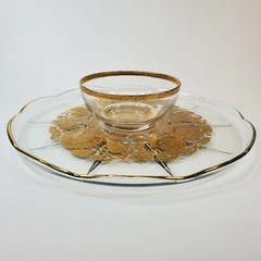 Vintage Georges Briard MCM Gold Scalloped Serving Tray with Sauce /Dip Bowl 12″