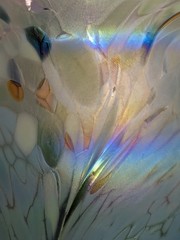 Ron Hinkle Signed Art Glass Stem Goblet 2007 Iridescent Pulled Feather Aqua…