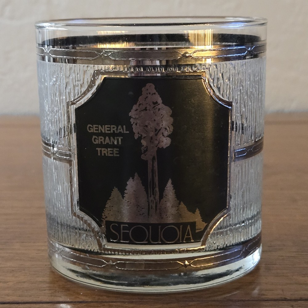 Vintage MCM 22k Platinum Culver Black Silver Sequoia Mt Whitney Souvenir Glass