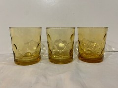 Three (3) Amber Continental Can Company Circle / Dot / Thumbprint Glasses