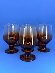 Set of 7 Vintage Libbey Amber Ombre footed goblets 1960s MCM Wine Water Glasses