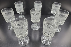 8 Anchor Hocking Wexford Claret Wine Glasses Set Vintage Cut Etched Bar Ware Lot