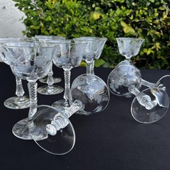 VTG Etched Crystal Champagne Coupe Glasses Set Of 11 Floral Cut Stemware Rock