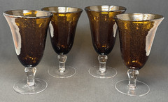 Artland Iris Seeded Hand Blown Footed Amber Iced Tea Glasses ~ Set of 4