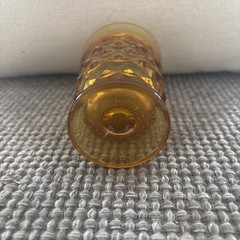 Vintage Amber Indiana Glass Whitehall Cubist Footed Juice Glass Amber 3.75″ tall
