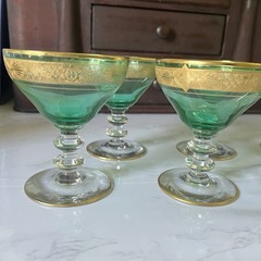 Bryce Bros Uranium Glass Sherbet Glasses Set 8 Green Gold Encrusted Elegant