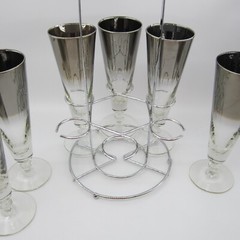 Rare Vtg Silver Fade Cocktail Champagne Pilsner Beer Glasses W/Carrier 8 1/4″