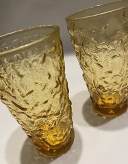 2 Vintage MCM Anchor Hocking Honey Amber Crinkle Tumblers Drinking Glasses 5.5”