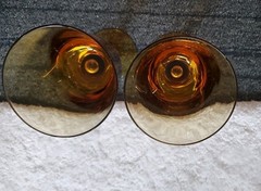Vintage Set of 2 Handblown Amber Glass Wine Goblets 8.5″ MCM 12 Ounce EUC