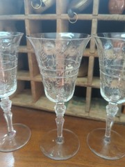 Vintage Tall Libby Rock Crystal Wine Footed Stems Glasses Glass Set Elegant…