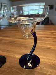 Colbolt Blue Libby BRAVURA Margarita Glasses Curved Stem 7.25″ Set Of 2