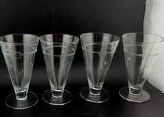 Set of 4 Vintage Etched Crystal Footed Tumblers Glasses with Floral Design