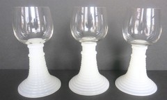 3 PC VINTAGE ROEMER WINE GLASSES W/ OPAQUE WHITE STEMS