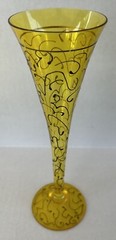 Art Glass Tall Champagne Flutes 10″ Yellow Hand Painted Swirl Set of 5 Romania
