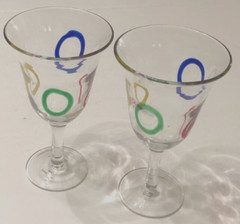 $15 Vivid Home Studio Vintage Circles Clear Glass Art Water Wine Goblet Set 2