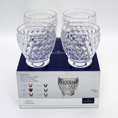 (4) VILLEROY AND BOCH BOSTON PATTERN 2 1/2″ CLEAR SHOT GLASSES – EXCELLENT