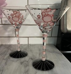 Pink OODLES OF POODLES – 7.5″ MARTINI GLASSES RETRO PARTY Set O2 Hand painted
