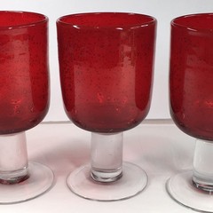 Ruby Red Seed Bubble Goblets With Clear Thick Stem 6-5/8″ Tall Vintage Lot Of 4