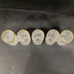 Mid-Century Diamond Point Criss-Cross Juice Glasses, Set of 5 Gold-Trim Tumblers