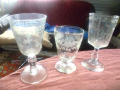3 Biedermeier glasses mid 1900 cut decor