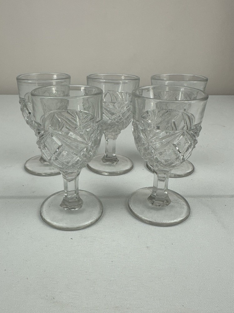 Vintage EAPG Set Of 5 Mini Wine Glasses