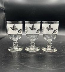 Libbey Water Goblets Silver Leaf Foliage Set Of Three Vintage