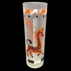 Libbey Carousel Tumblers Vintage Highball Frosted Deer Giraffe Circus Set of 2