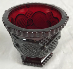 vintage 1876 Avon Cape Cod Ruby Red Glass 6″ Cruet & 3.5″ Sugar Bowl