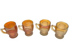 Dugan Diamond Beaded Shell Carnival Marigold Glass Mugs w/ Handles Set Of 4