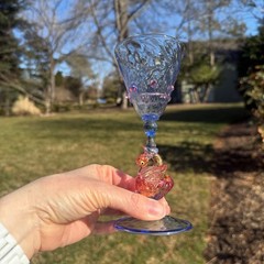 Salviati Murano Swan Stemmed Wine Glass Pink Aventurine Blue Glass Barware VTG