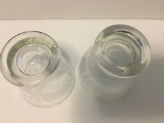 2 Vintage Frosted Glass 4 Ounce Shot Glasses Running Vine and Petal Pattern