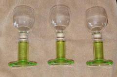 Set of 3 Liquor Cordial Shot Glasses Green Stem maybe Bormioli Rocco Limoncino ?