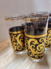Culver Toledo 8x Black Gold MCM Highball Tumbler Glasses 12 oz