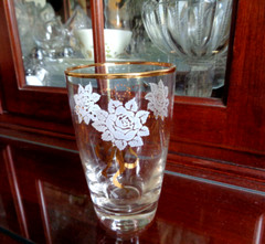 Lot Set 4 Libbey Flat Tumbler Drinking Glasses 8oz White Rose Gold Ribbon & Rim