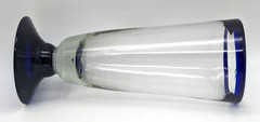 Mexico Hand Blown Beer Glass Clear With Cobalt Blue Rim & Base Barware Drinkware