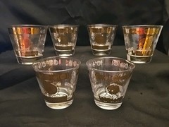 Set of 6 Vito Bari Gold Lowball Culver Style Glasses Coat of Arms& Fleur-de-lis