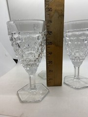 3 Fostoria American Cube Hex Footed Water Wine Goblets 8oz Stemmed Glasses 6 7/8
