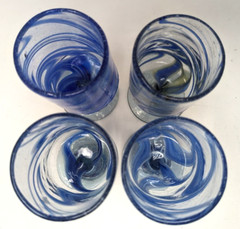 Vintage Mexican? Hand Blown Art Glass Blue Swirl Wine Water Goblets 4 Lot A24