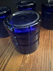 Anchor Hocking Cobalt Blue Tartan Tumblers Rocks Glasses 10oz Set of 4