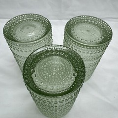 Set of 3 Jupiter Beaded Hobnail Light Green Highball Tumbler Drinking Glass