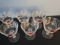 Champagne / Tall Sherbet Glasses (6) by Ajka Csopak Pinwheel / Fan Pattern NEW