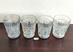 1930s Vintage Embossed Design Clear Glass Tumbler Old Collectible 4Pcs GT381