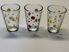 Vintage Libbey Polka Dot Tumbler/ Tall Juice Glasses , Yellow & Pink , Set of 3