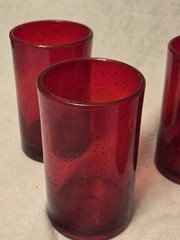 ARTLAND Iris Ruby Highball Glasses Ruby Red Hand Blown Bubble 5.75″x3.25″ NEW