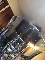 (Qty.2) Light Blue Cut Glass/Dimpled Thumbprint-7 3/8” Goblet/Wine Glasses
