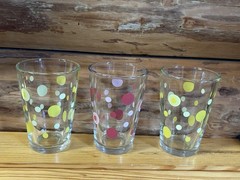 Vintage Libbey Polka Dot Tumbler/ Tall Juice Glasses , Yellow & Pink , Set of 3